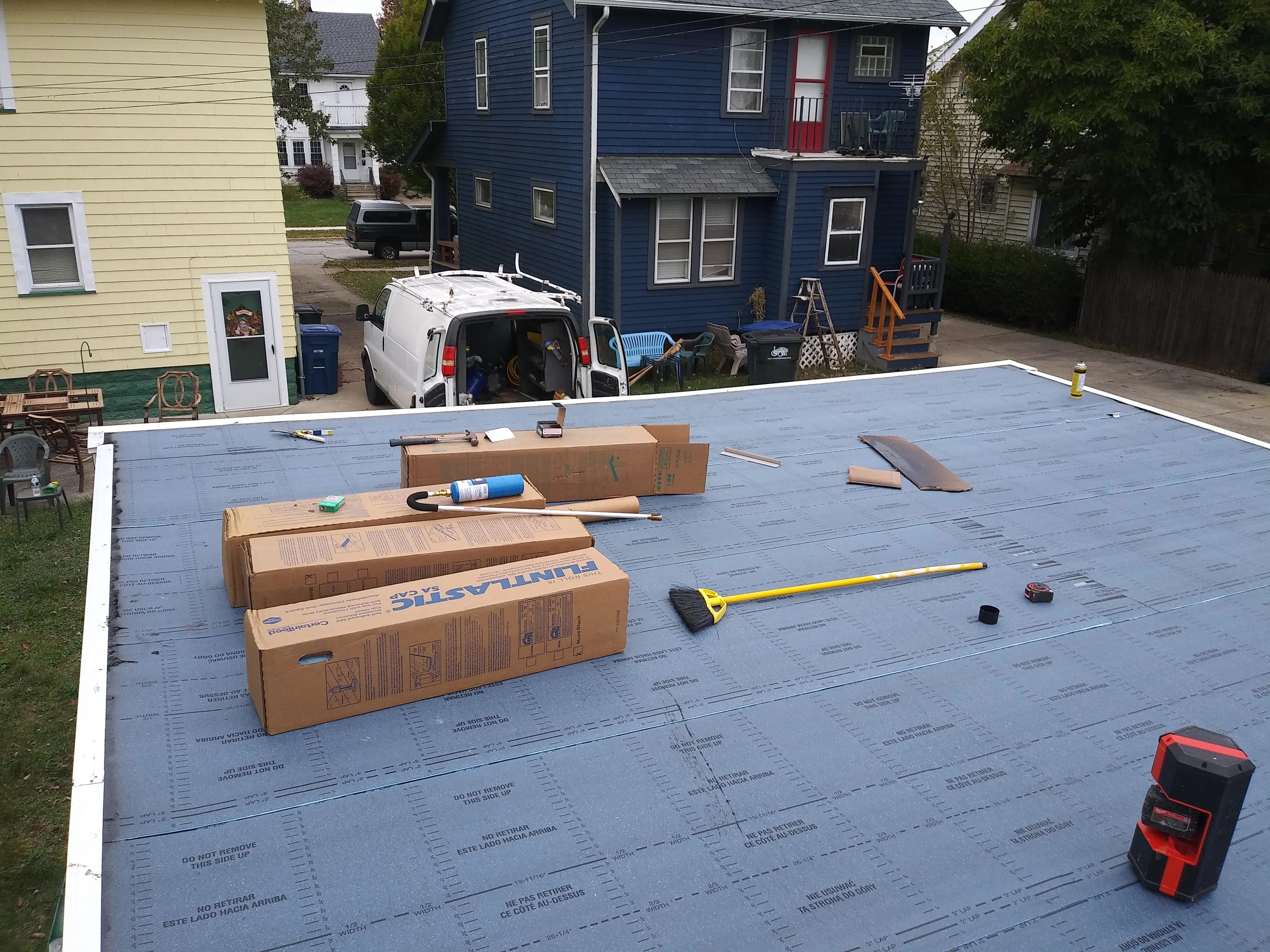 Detached garage during waterproofing